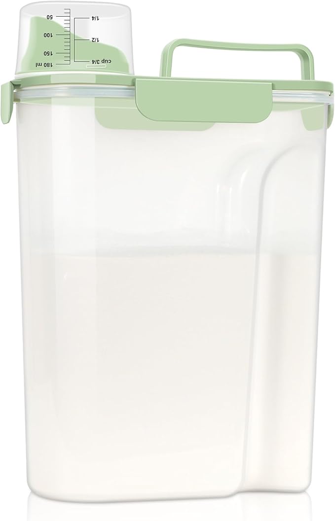 LEAWALK Airtight 10LBS/ Rice/Cereal/Dry Food Storage Container BPA Free, 5.28Qt Clear Plastic Kitchen and Pantry Organization Bin Suitable for Oats, Flour, Sugar, Pasta, Pet Food, etc (Fruit Green