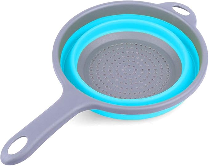 Kitchen Foldable Silicone Strainer Colanders, Collapsible Colanders with Handles, Space-Saver Folding Strainer Colander for Draining Pasta, Vegetable (Blue)