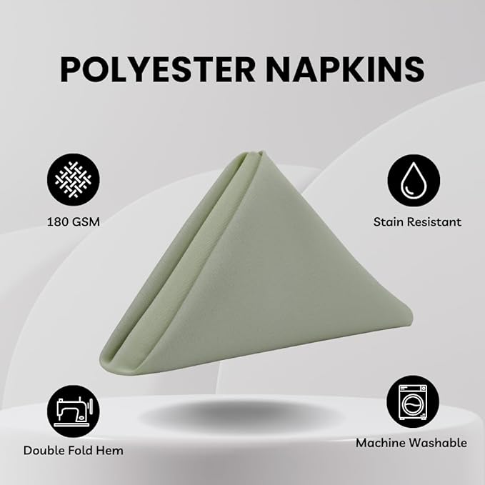 Your Chair Covers - 20 x 20 Inch (Pack of 10) Sage Cloth Polyester Napkins – Washable Dinner Fabric Napkins with Hemmed Edges for Weddings, Restaurants & Holidays