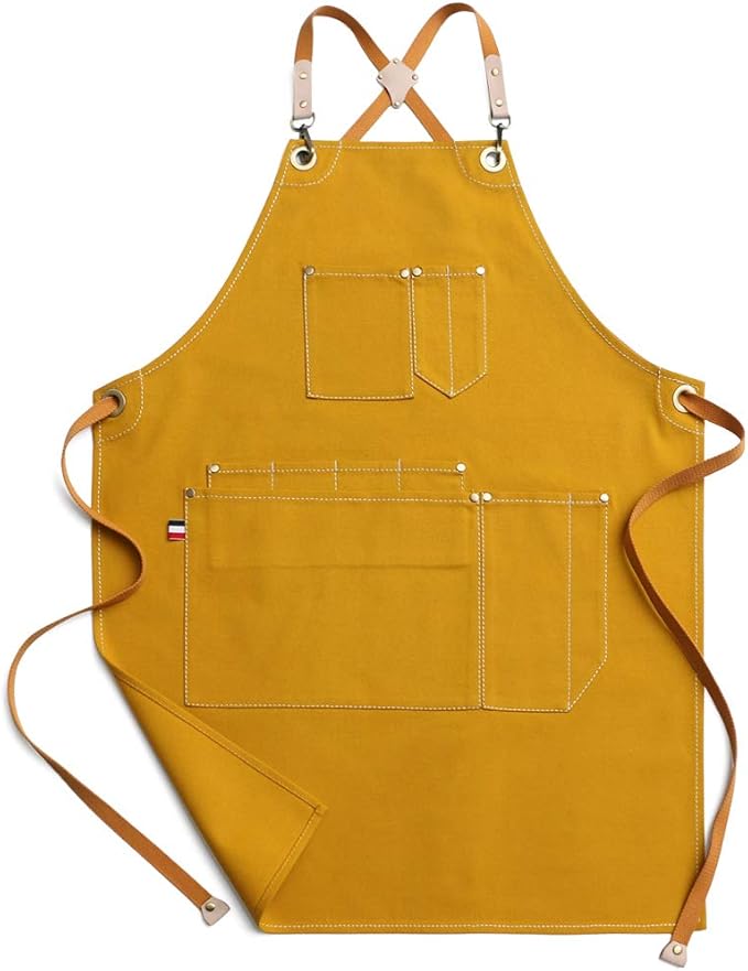 Jeanerlor Work Apron Durable Tool Aprons for Women and Men Cross-Back Straps