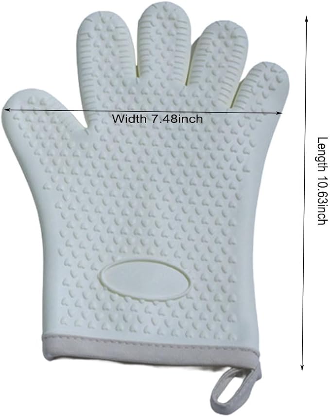 Extra Long Heat Resistant Silicone Oven Mitts Set, Non-Slip Cooking Gloves with Quilted Cotton Liner, Flexible Waterproof Pot Holders for Baking, BBQ, Grilling – 2-Pack (Creamy White)