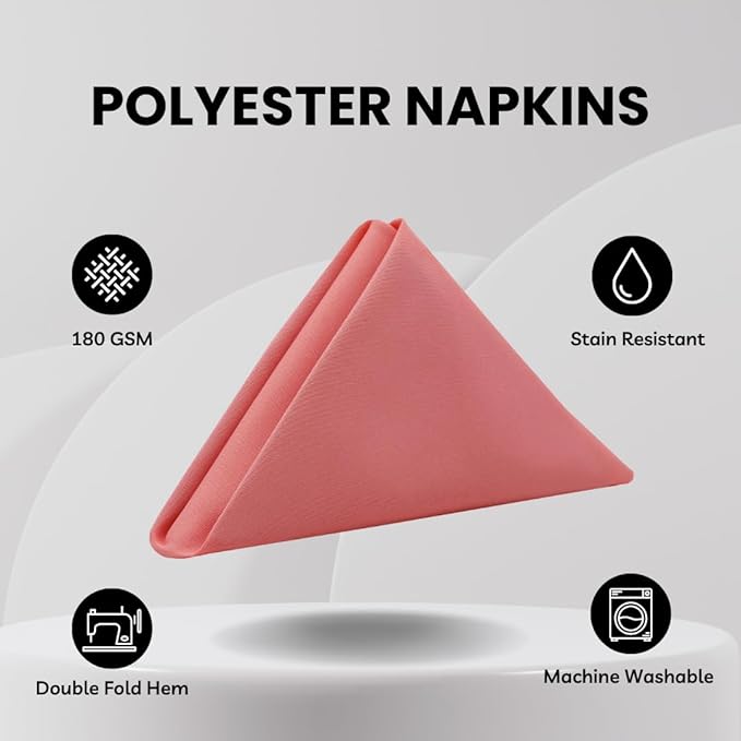 Your Chair Covers Cloth Polyester Napkins, 20 x 20 Inch, Washable Dinner Fabric Linen Napkins with Hemmed Edges for Restaurant, Wedding and Holiday Pack of 10 (Coral)