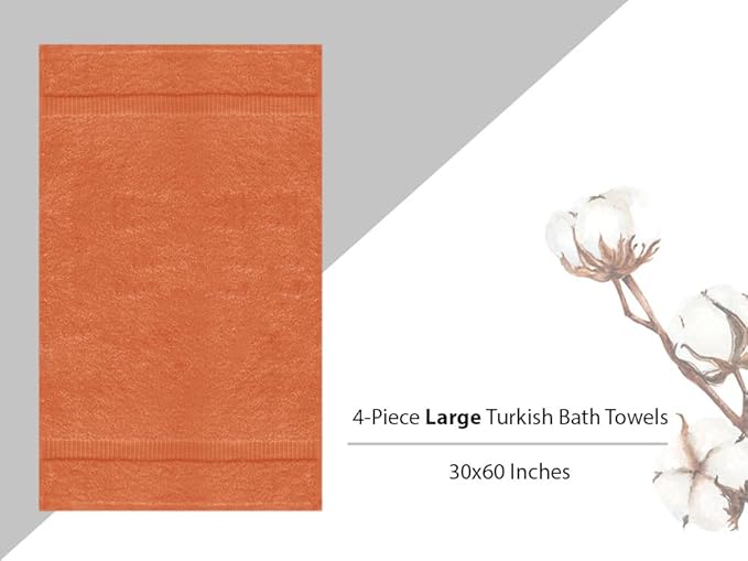 Towel Bazaar Premium Cotton Super Soft and Absorbent Turkish Towels (4-Piece Extra Large Bath Towels, Coral)