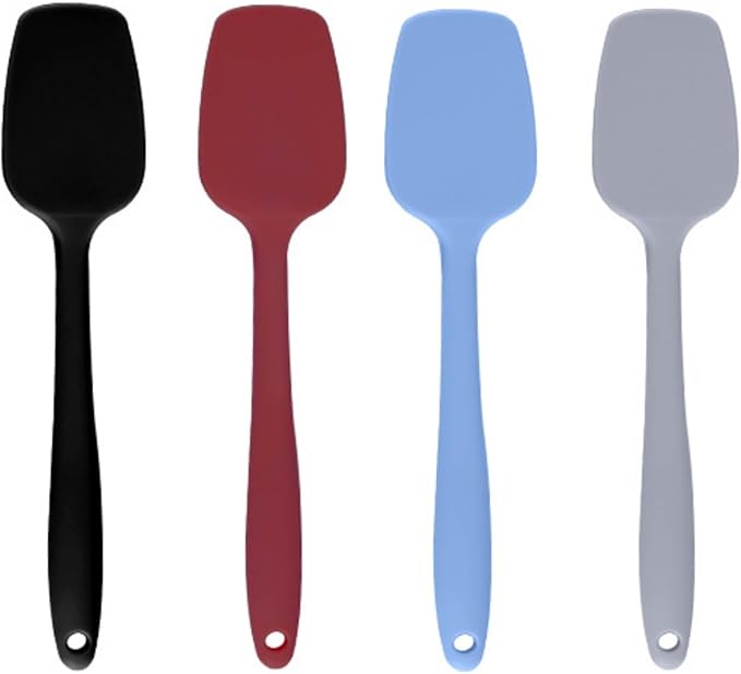 Shappy 4 Pieces Silicone Cooking Spoons 10.6 Inch Heat Resistant Kitchen Spoons for Mixing, Serving and Stirring Upgrade Large Non Stick Basting Utensils, Dishwasher Safe(Spatula,Classic Color)