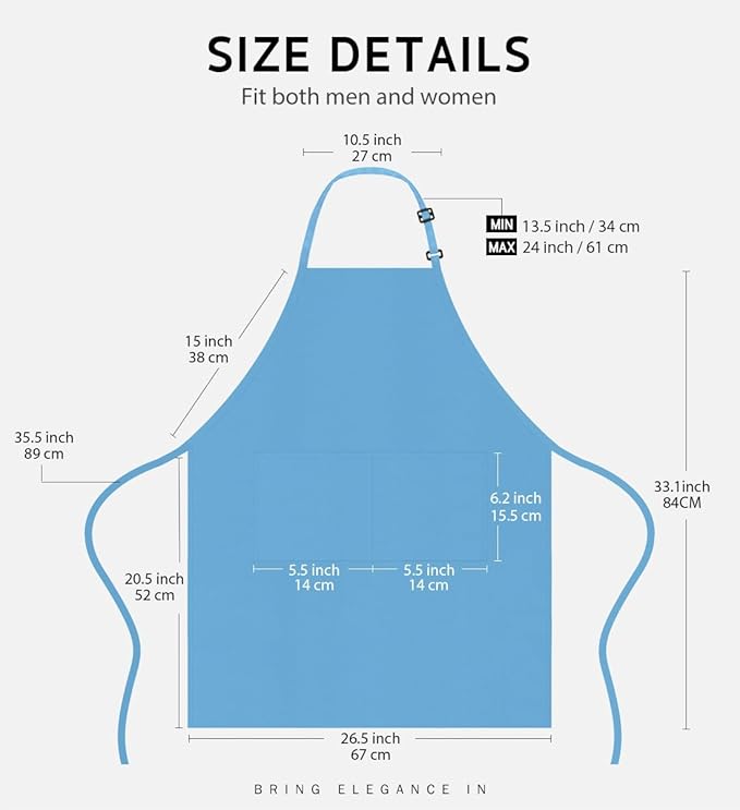 Syntus Apron for Men Women, Adjustable Cooking Kitchen Chef Aprons with 2 Pockets, Cotton/Polycotton/Polyester
