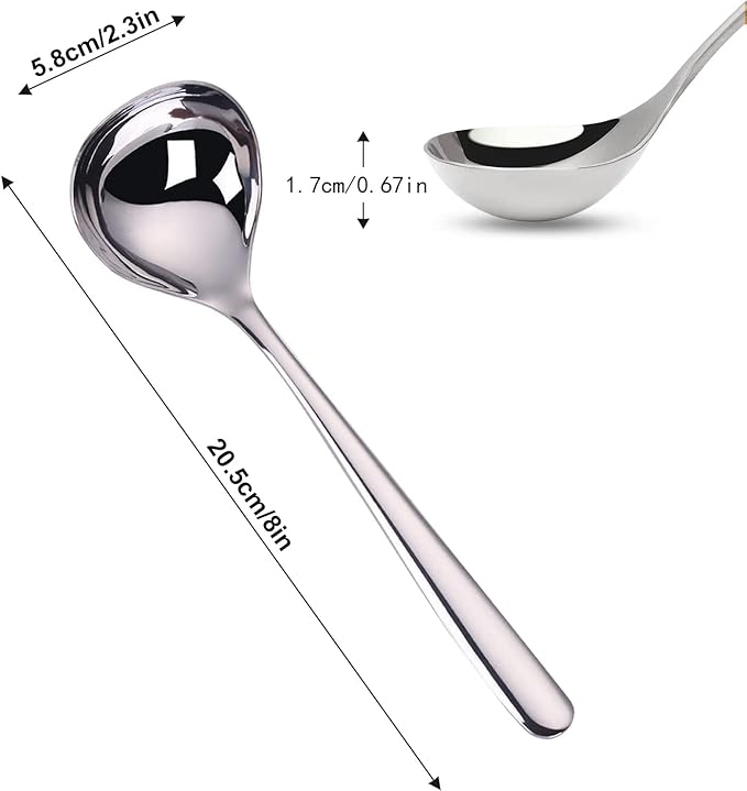 Comicfs 4 Pack Small Ladle Sauce Ladle SUS 304 Stainless Steel Small Serving Ladles Gravy Soup Spoon Ladles 8-Inch (Silver)