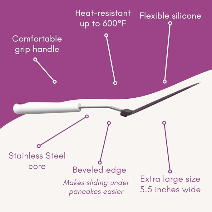 Wide Pancake Spatula Flipper - Heat Resistant Extra Large Silicone Turner for Non-Stick Cookware & Griddle - Perfect for Crepes & Eggs - Ideal Big Baking Tool for Women Who Love to Bake by KPKitchen
