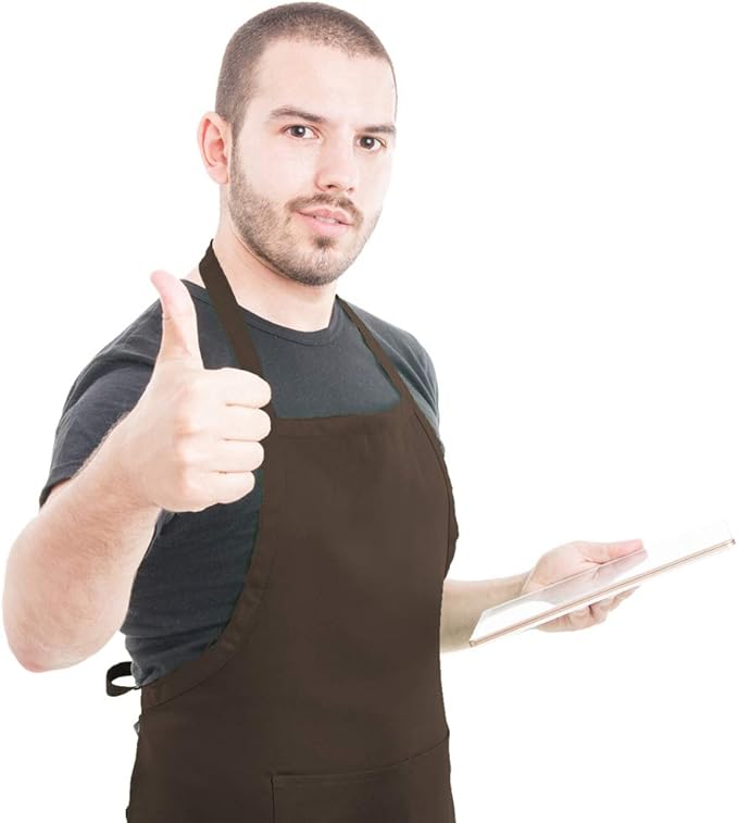 Plain Brown Bib Aprons Bulk for Women Men with 2 Front Pockets-Painting Baking Aprons in Size 24"x28"(Coffee-15 pcs)
