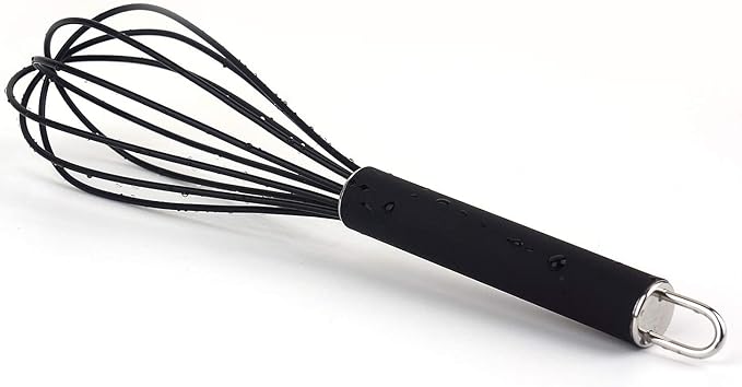GorGin high temperature and easy to clean silicone whisk, stirrer, 10 inch, grip good grip design for Blending Whisking Beating Stirring Cooking Baking (1 Pack | black)
