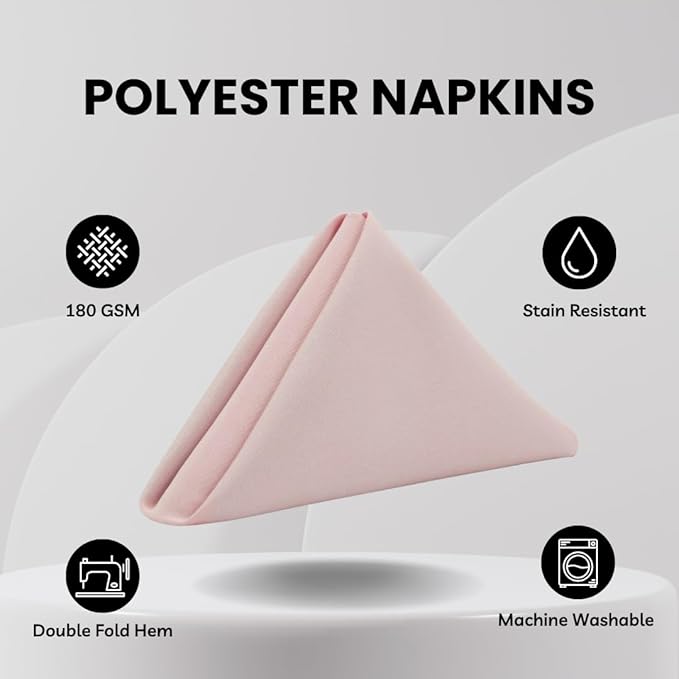 Your Chair Covers - 10 Pack 20 Inch Blush Cloth Polyester Napkins – Washable Dinner Fabric Napkins with Hemmed Edges for Weddings, Restaurants & Special Events