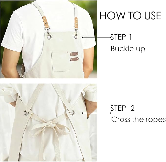Chef Apron for Women Men with Pockets, Cotton Canvas Cross Back Adjustable Gardening Apron