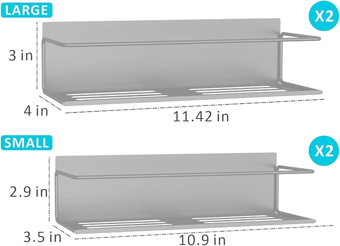 Magnetic Spice Rack For Refrigerator, Space Saving Magnetic Shelf For Fridge Grey 4 Pack