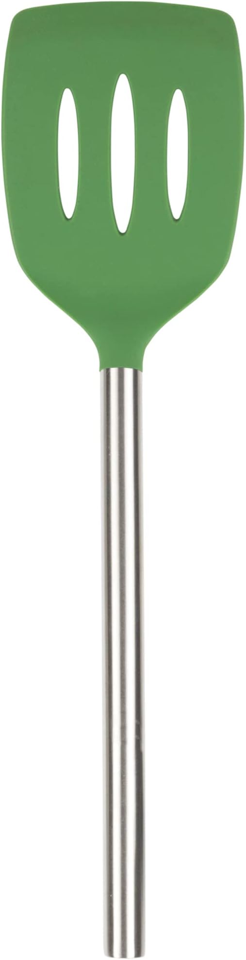 Tovolo Slotted Silicone Spatula Turner Slotted Stainless Steel Handle 10" Pesto Green Heat Resistant Non Toxic BPA Free Kitchen Utensil, Silicone Egg Pancake Flipper Metal Handle Turner for Cooking