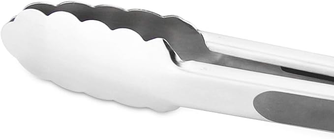 Premium 304 Stainless Steel Tongs Set – 12" Grill Tongs & 9" Cooking Tongs, Heat Resistant up to 600°F, Wavy Grip Head, Non‑Slip Handle with Locking Clip & Hanging Loop, Dishwasher Safe, Grey