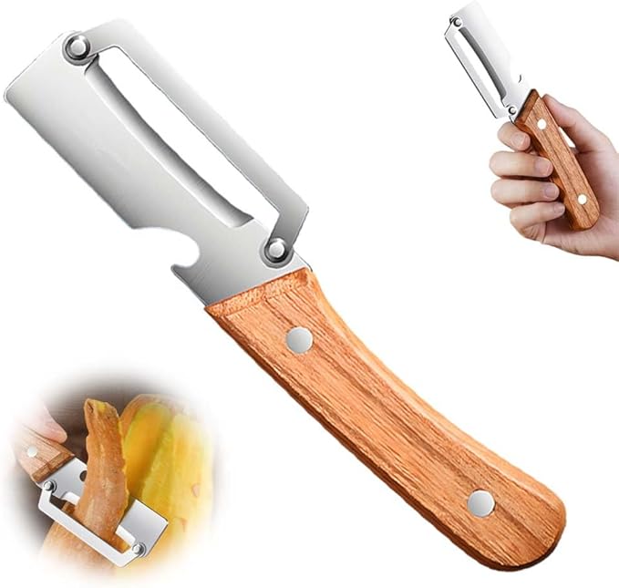 Multi-Functional Vegetable Peeler for Kitchen, 2026 New Stainless Steel Peeler with Wooden Handle and Bottle Opener, Kitchen Tool for Fruit Veggie Pumpkin, Gifts for Mom (1PC)