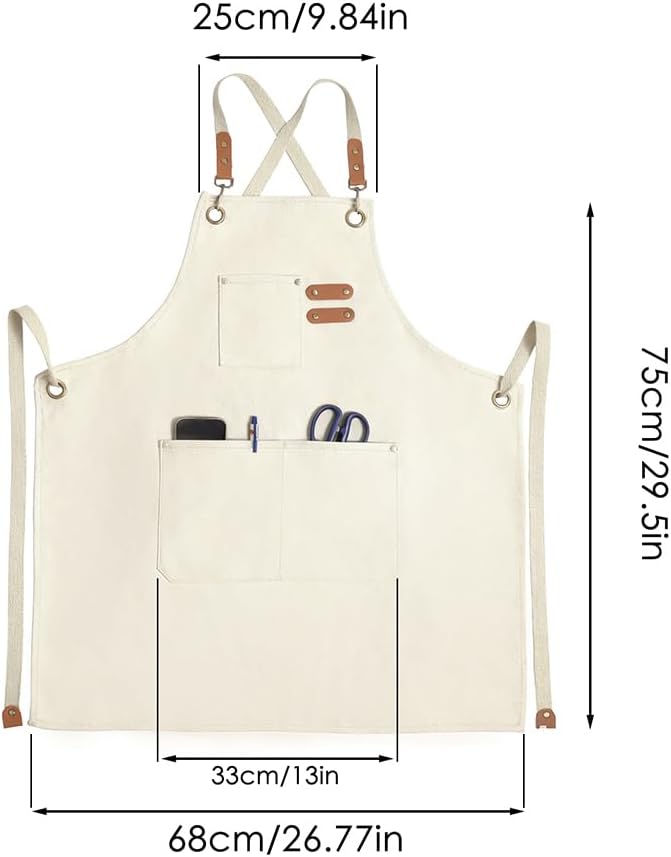 Chef Apron for Women Men with Pockets, Cotton Canvas Cross Back Adjustable Gardening Apron