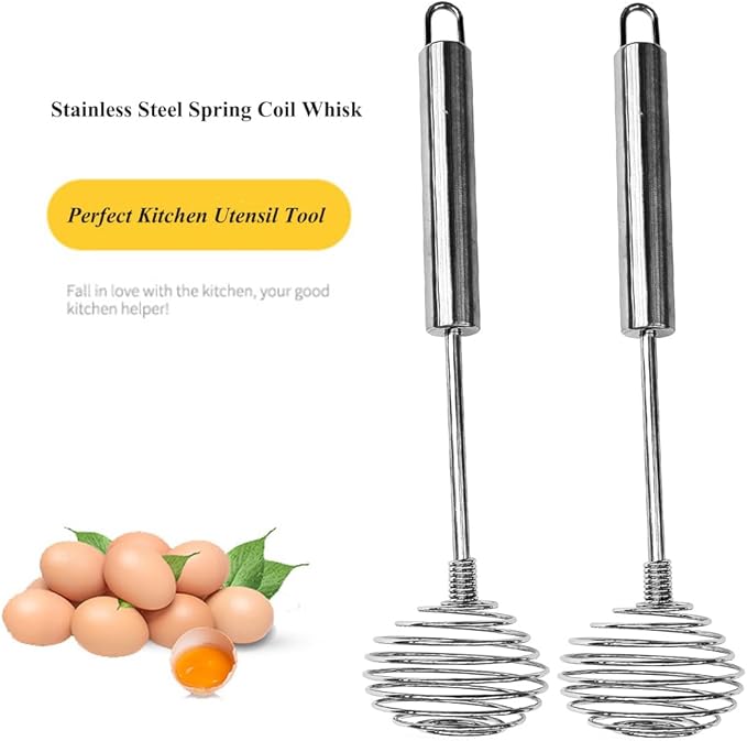 Stainless Steel Spring Coil Whisk Set 2 Pack, Wire Whip Egg Beater, Kitchen Cookware Hand Mixer For Cooking, Mixing, Blending, Beating, Stirring, 8.7Inch