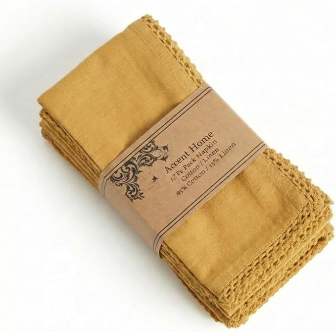 ACCENTHOME Mustard Cloth Napkins Set of 12 18x18 inch Cotton Dinner Napkins - Washable Soft Premium Hotel Quality Reusable Napkins Perfect Table Napkins for Family Dinners, Weddings & Everyday Use