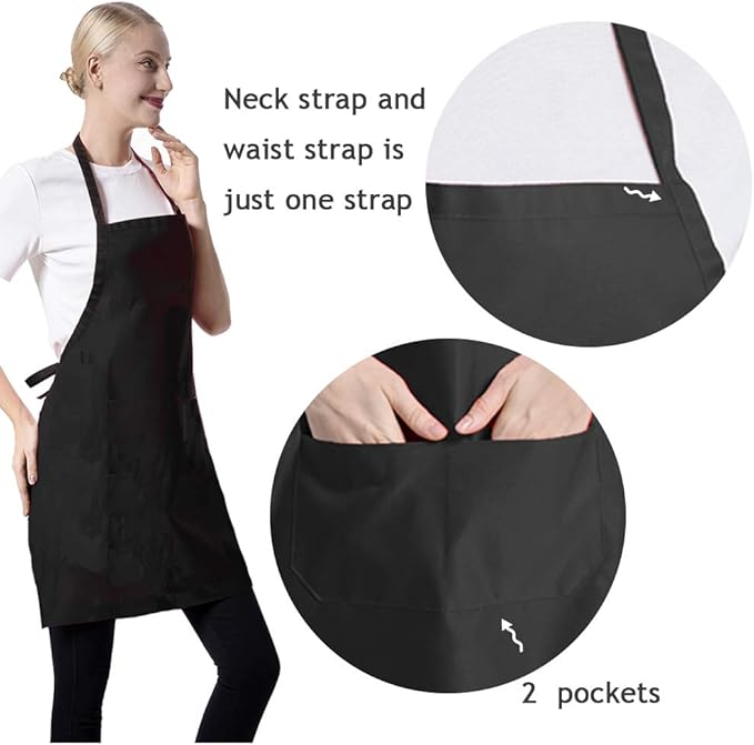 15 PCS Black Bulk Aprons for Women Men Unisex Adult with 2 Pockets, Chef Kitchen Server Grill Restaurant Cooking Baking Painting Bib Apron (Black-24 x28)