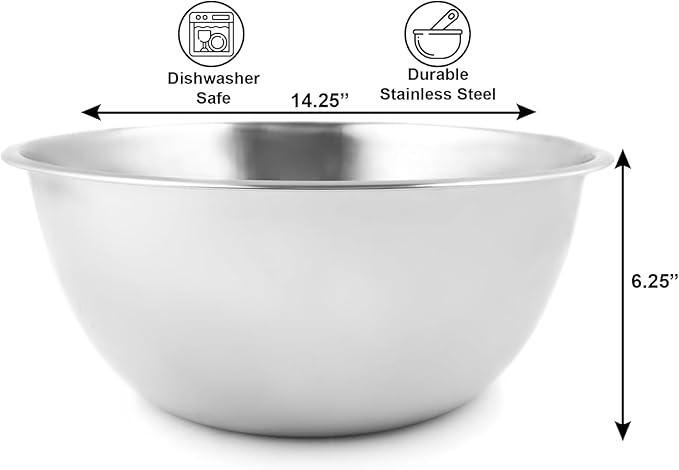 Fox Run Stainless Steel Mixing Bowl, 10.75 Quart Capacity Large Metal Bowl