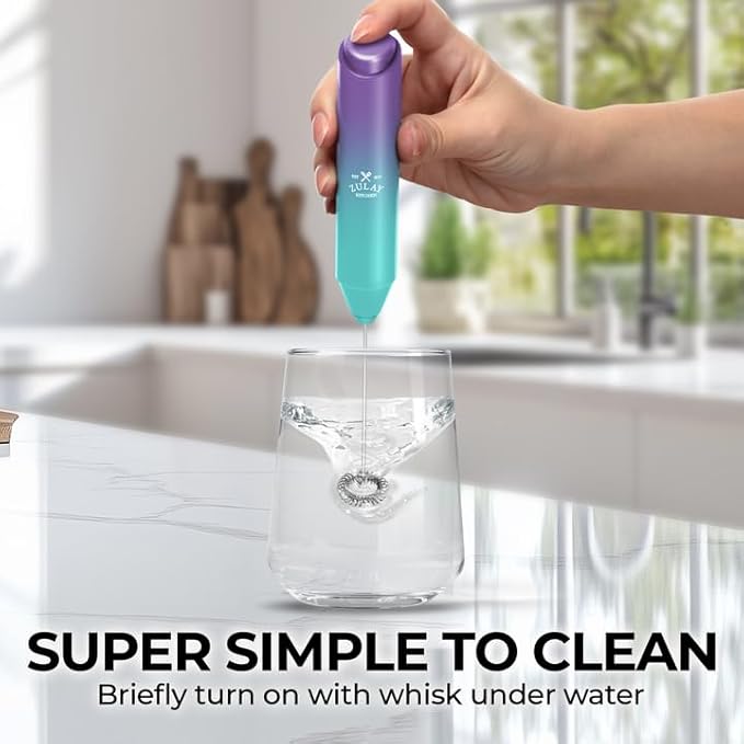 Zulay Kitchen Milk Frother Handheld Battery Operated – Electric Drink Mixer for Coffee, Lattes, Cappuccinos, Matcha & Hot Chocolate – Portable Foam Maker & Coffee Bar Accessory - Eclipse Purple Teal