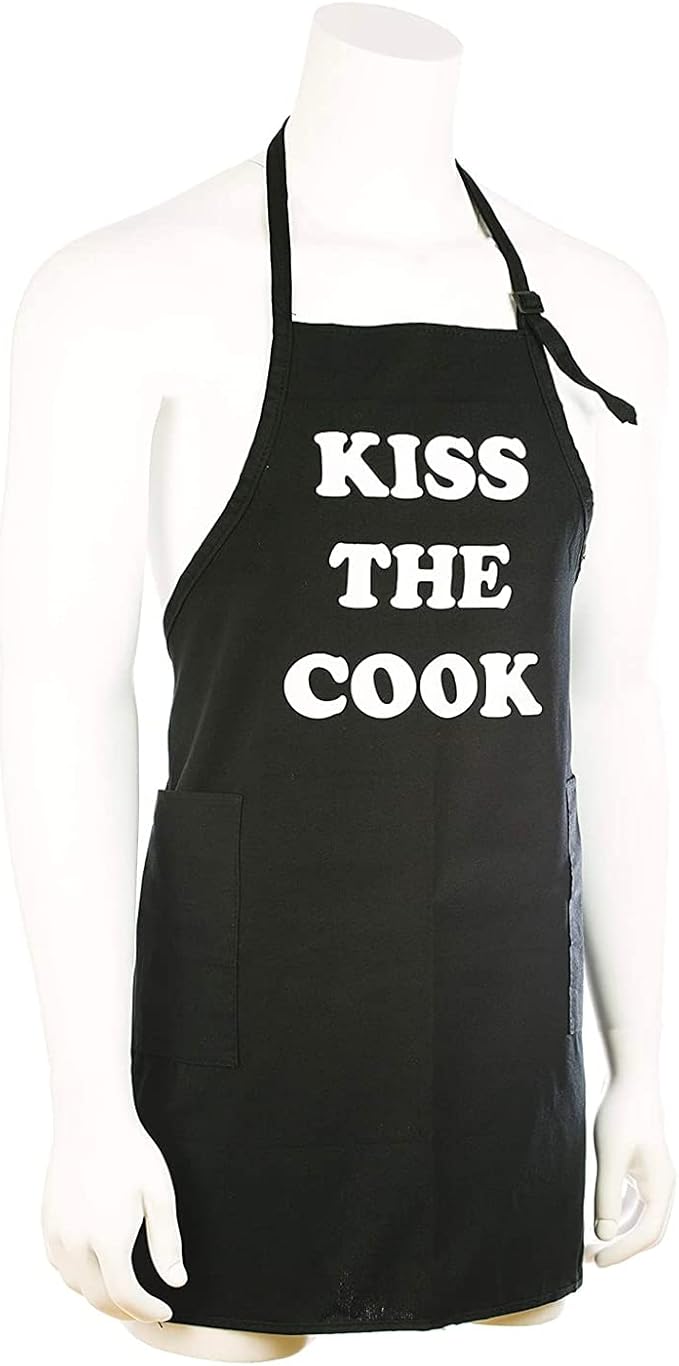 Funny Guy Mugs Kiss The Cook Adjustable Apron with Pockets - Funny Apron For Men & Women - Perfect for Kitchen BBQ Grilling Barbecue Cooking Baking