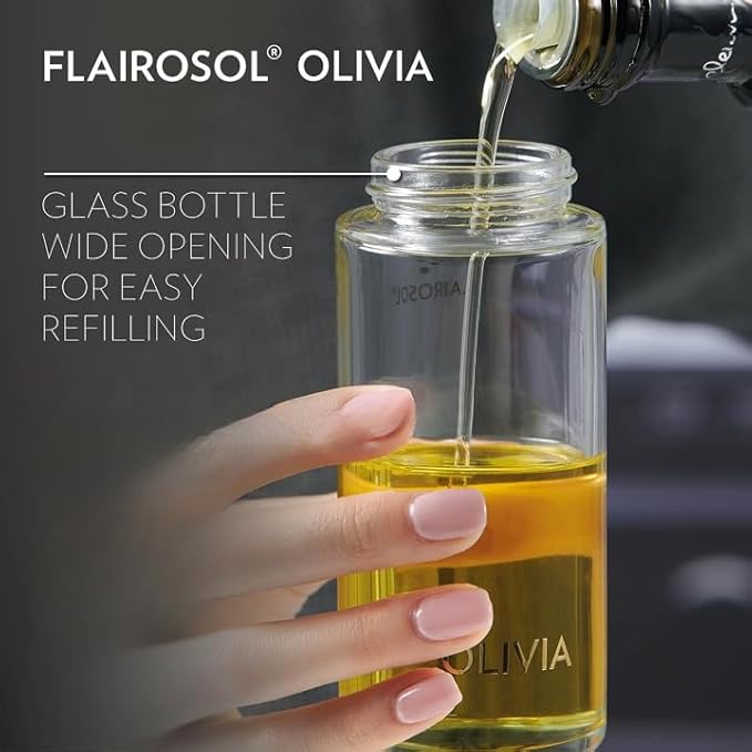 OLIVIA Signature The Original Advanced Oil Sprayer for Cooking, Salads, BBQs and More, Continuous Spray with Portion Control, Trusted by Chefs. Patented Technology. (Glass Bottle) (Golden Leaves)