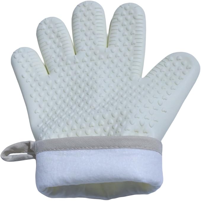 Extra Long Heat Resistant Silicone Oven Mitts Set, Non-Slip Cooking Gloves with Quilted Cotton Liner, Flexible Waterproof Pot Holders for Baking, BBQ, Grilling – 2-Pack (Creamy White)