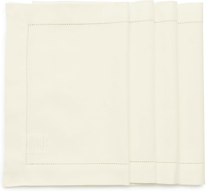 Solino Home Ivory Placemats Set of 4 - Cotton Linen Hemstitch Placemats 14 x 19 Inch for Spring, Summer, Mothers Day