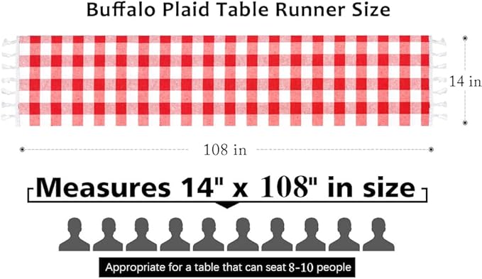 DUOBAO Buffalo Plaid Table Runner 14x108-Inches Red and White Checkered Tables Runners with Tassel Christmas Decoration Gingham Rustic Farmhouse Tablecloth Decor
