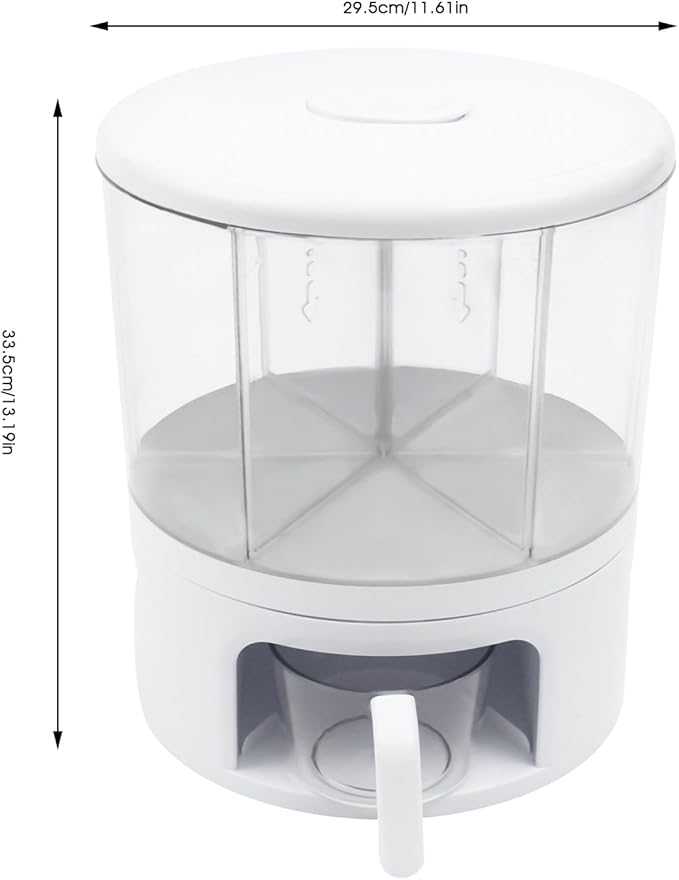 360° Rotating Grain Dispenser With 6 Grids, 24lbs Large Capacity Grain Dispenser Rotating Kitchen Storage Containers With Sealed Lid For Peanut Barley Millet And Cereal(White)