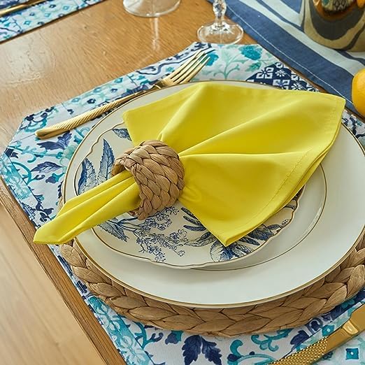 Jasmine Yellow Cloth Napkins 100% Cotton Set of 6, Spring Napkins, Easter Table Decortaions for Dinner Soft Comfortable and Reusable 18"x18"