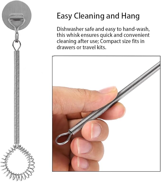 Stainless Steel Mini Whisk Set of 2, Small Wire Hand Whisks, Kitchen Cookware for Cooking, Whisking, Blending, Beating, 6.5inch