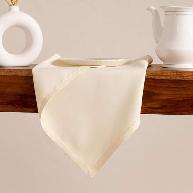 Cloth Napkins Set of 12 Solid Dinner Napkins 18x18 Inch, 100% Cotton, Soft Absorbent Reusable Washable Durable Napkin, Decorations, Restaurant, Wedding & Table Décor, Everyday Use - Cream