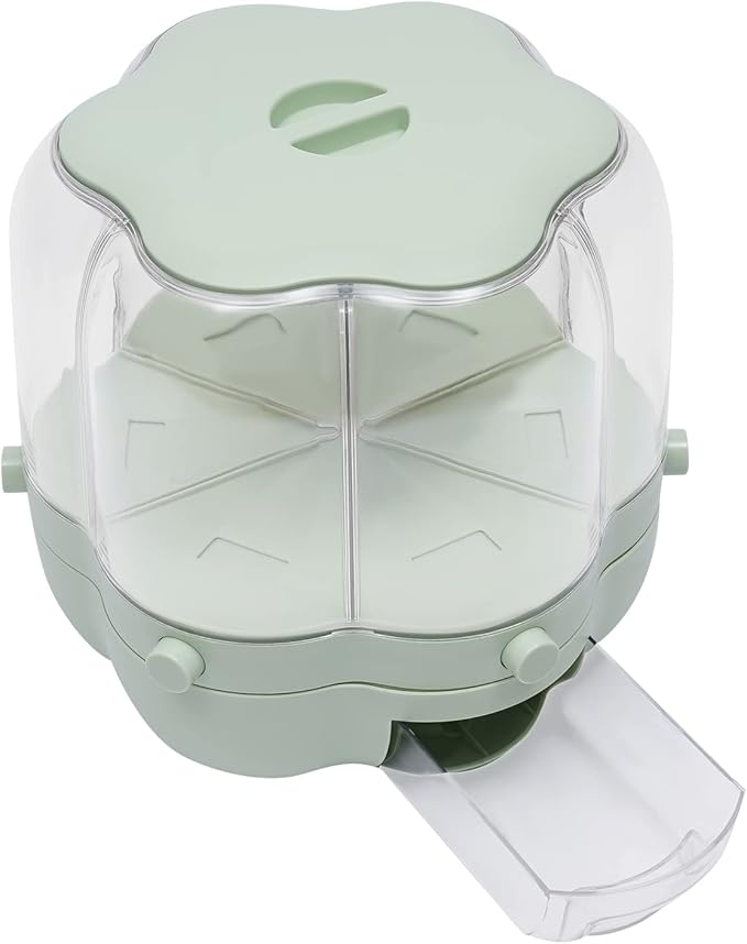 Cereal Dispenser Countertop 360° Rotating Grain Storage Container 13.2-27.56 Lbs Rice Dispenser 6 Grids Dry Food Dispenser Candy Dispensers for Grains, Beans, Rice (Matcha Color, 17.64Lbs)