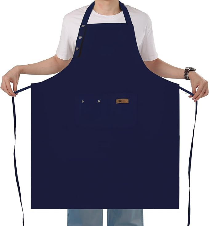 Yuubin Extra Large Aprons for Men Adjustable Button Apron with Pockets Chef Cooking Kitchen Aprons Women,Water&Oil Resistant