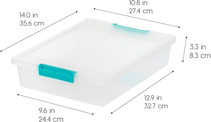 IRIS USA 6 Qt. Craft Storage Bins with Lids, 6-Pack, |Made in USA|, Clip Box, Small Plastic Sensory Bin Tote Organizer Containers for Art Supplies, Paper, & Office, Stackable - Clear/Seafoam Blue