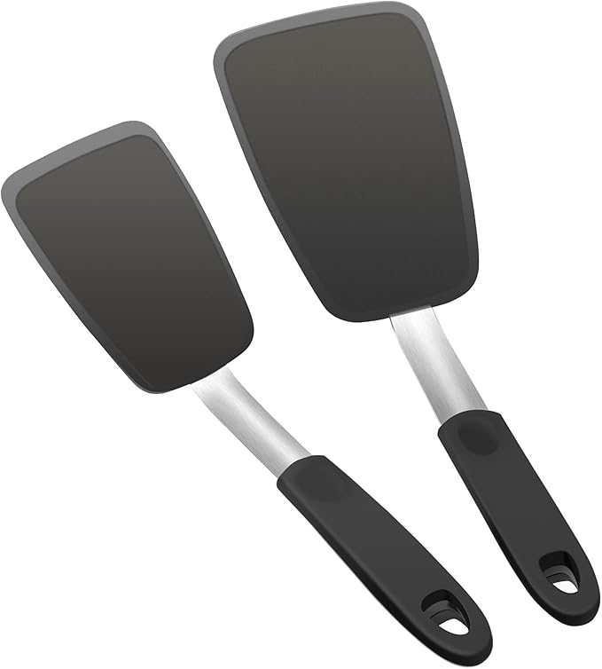 Flexible Turner Rubber Silicone Spatula for Flipping Eggs, Burgers, Crepes and Fish, Non-stick Silicone Spatula and 600F Heat-resistant Kitchen Cooking Utensils,2 Pack
