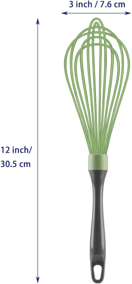 OYV Green Silicone Whisk, Professional Plastic Whisks for Cooking Non-Scratch, Stainless Steel & Heat Resistant Rubber Wisk, Dishwasher Safe, 12-Inch