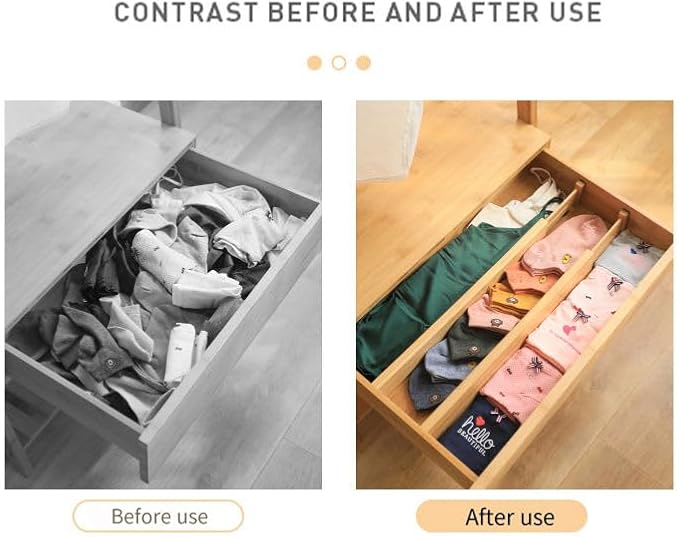 6 Pack Bamboo Drawer Dividers Adjustable – Expandable Drawer Dividers for Kitchen Drawer Organizer, Dresser Drawer Dividers, Drawer Dividers for Clothes, Wooden Drawer Organizer for Kitchen & Cabinet