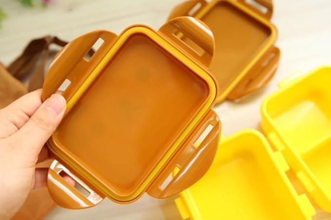 Generic Cute Bear Bento Box, Lunch Box with Bag, Snack Containers Set, 4.9 x 3.6 x 1.9 inches (Brown), Medium