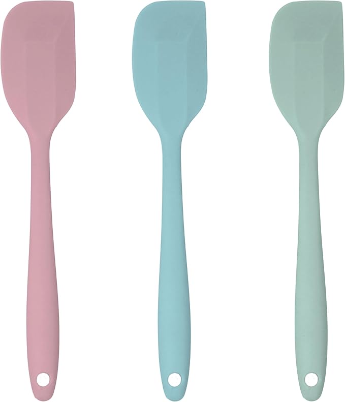 JS Gourmet 3 Pcs Colorful Silicone Spatula Set, Heat Resistant Rubber Kitchen and Baking Utensils for Non-Stick Cookware with Flexible Edges and Soft Touch Handles