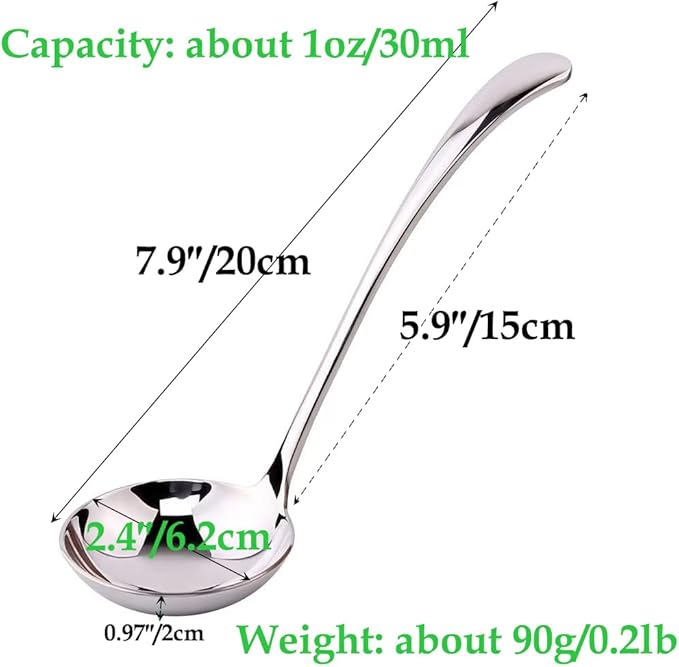 Small Ladle, Gravy Ladle, 7.9 Inch Sauce Ladles, 18/10 Stainless Steel Small Gravy Soup Spoon for Spooning Gravies or Sauces, Set of 2(Silver）