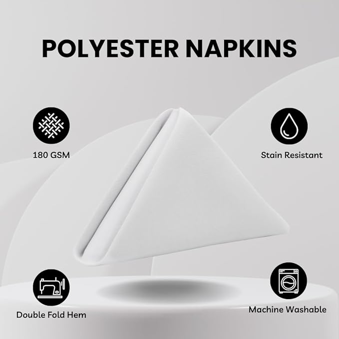 Your Chair Covers Cloth Polyester Napkins, 20 x 20 Inch, Washable Dinner Fabric Linen Napkins with Hemmed Edges for Restaurant, Wedding and Holiday Pack of 10 (White)