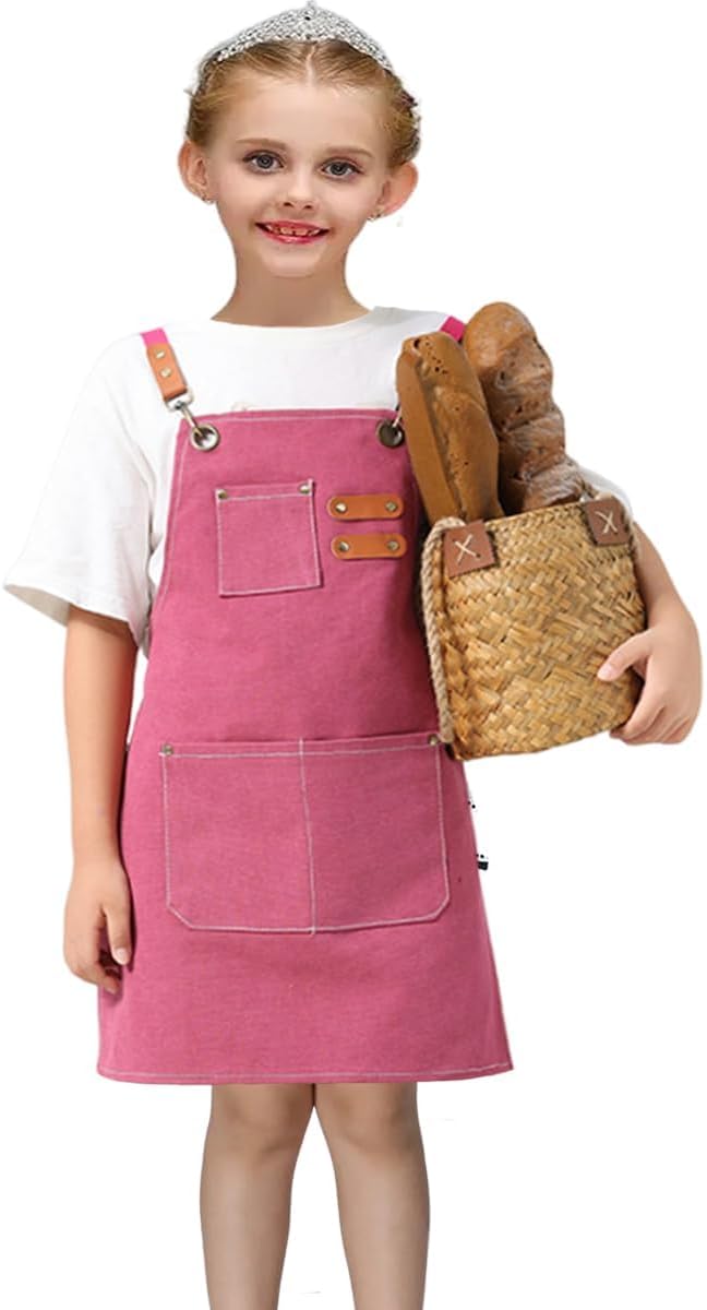 Kids Aprons AdjustableTool Waterproof For Cooking Painting Gardener Canvas Apron For 6-12 Girls And Boys