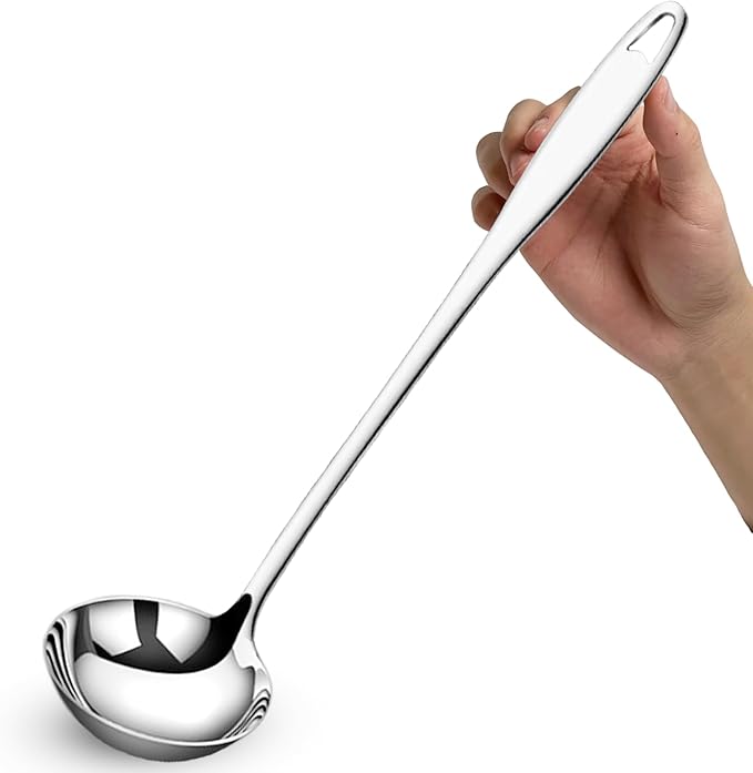 Soup Ladle 304 Stainless Steel Ladle spoon, 12.2Inch Long Handle Soup Spoons Serving Spoon for Cooking Buffet, Party, Kitchen, Silver