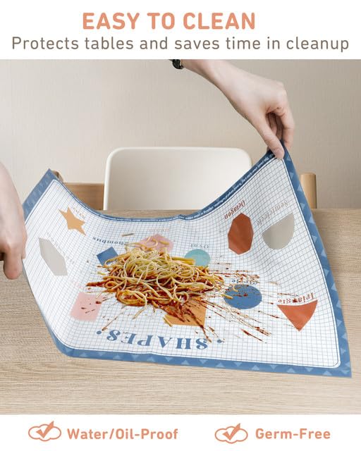 Babebay Disposable Placemats for Baby, 60 Pack Sticky Toddler Placemat for Restaurants, Dining Table, Party, Travel, 12" x 18" with 4 Designs