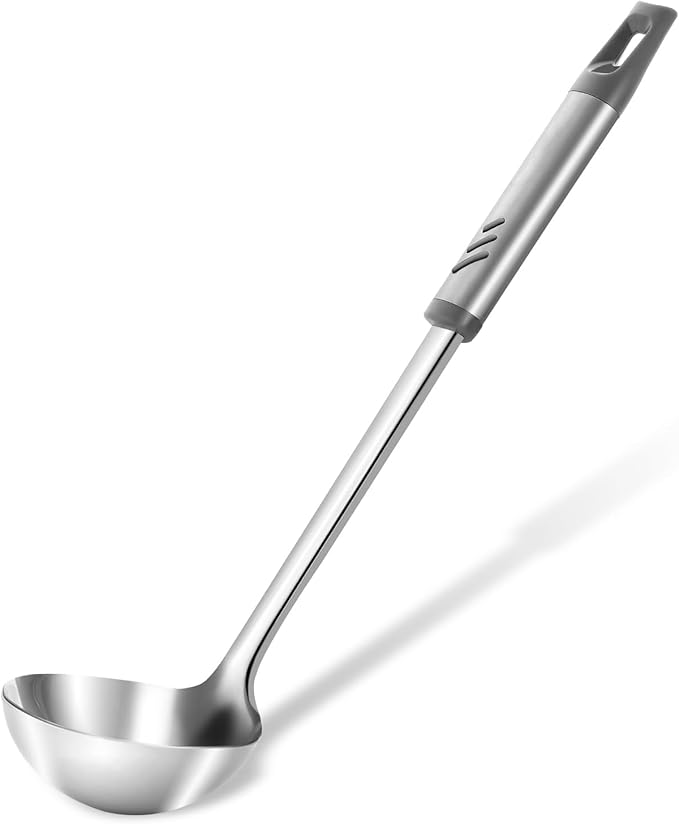 Soup Ladle, 13.9 inch Large Ladles Serving Spoons, 4 oz Stainless Steel Ladle with Heat-proof Handle, Comfortable Grip Design, Durable Construction, Silver