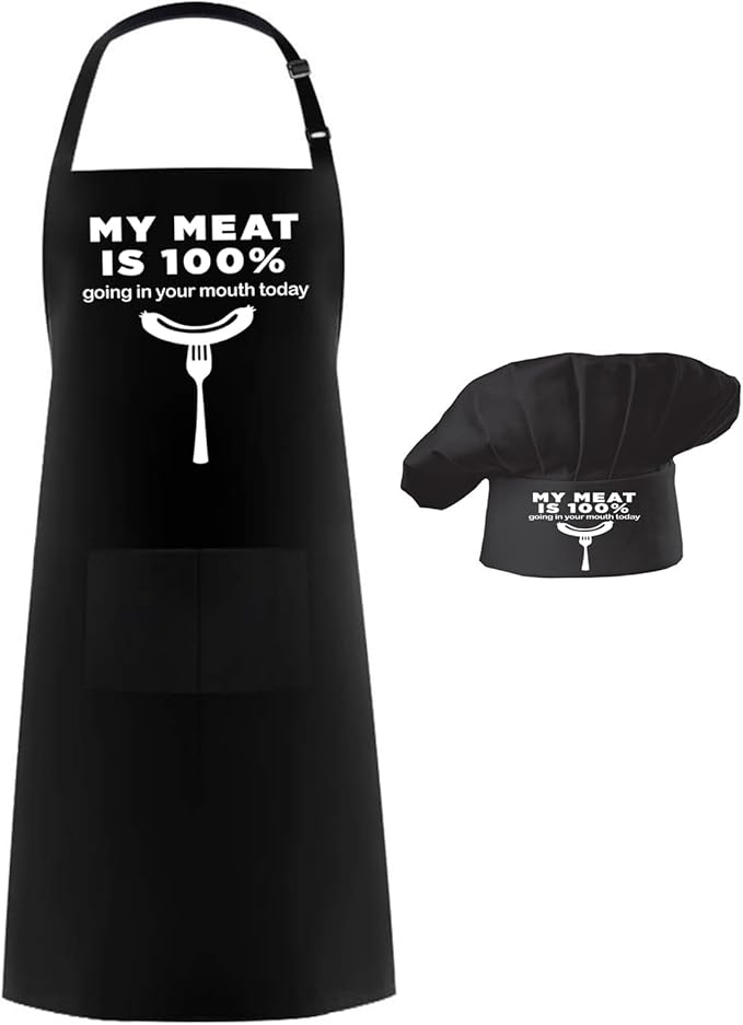 Hyzrz Chef Apron Hat Set,Adjustable Chef Hat and Apron Baker Costume with Pocket for Kitchen Grill BBQ Fathers Mothers Gift