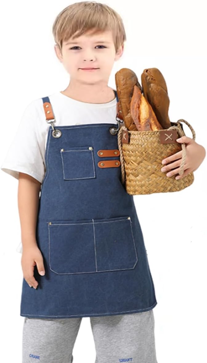 Kids Aprons AdjustableTool Waterproof For Cooking Painting Gardener Canvas Apron For 6-12 Girls And Boys